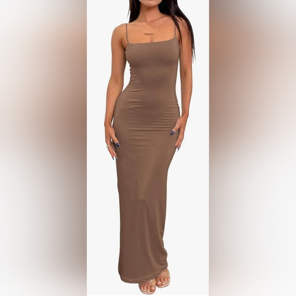 LILLUSORY Womens Summer Casual Slip Dresses Spaghetti Strap Bodycon Maxi Dress - Picture 1 of 1